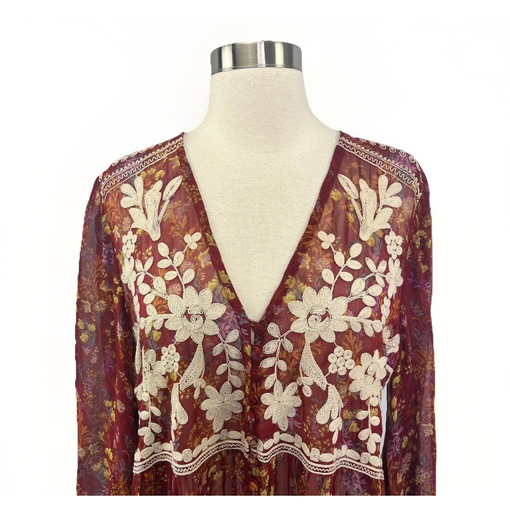 Free People Call On Me Dress Maxi Dress Sz S Embroidered Merlot Festival Boho - Picture 3 of 16
